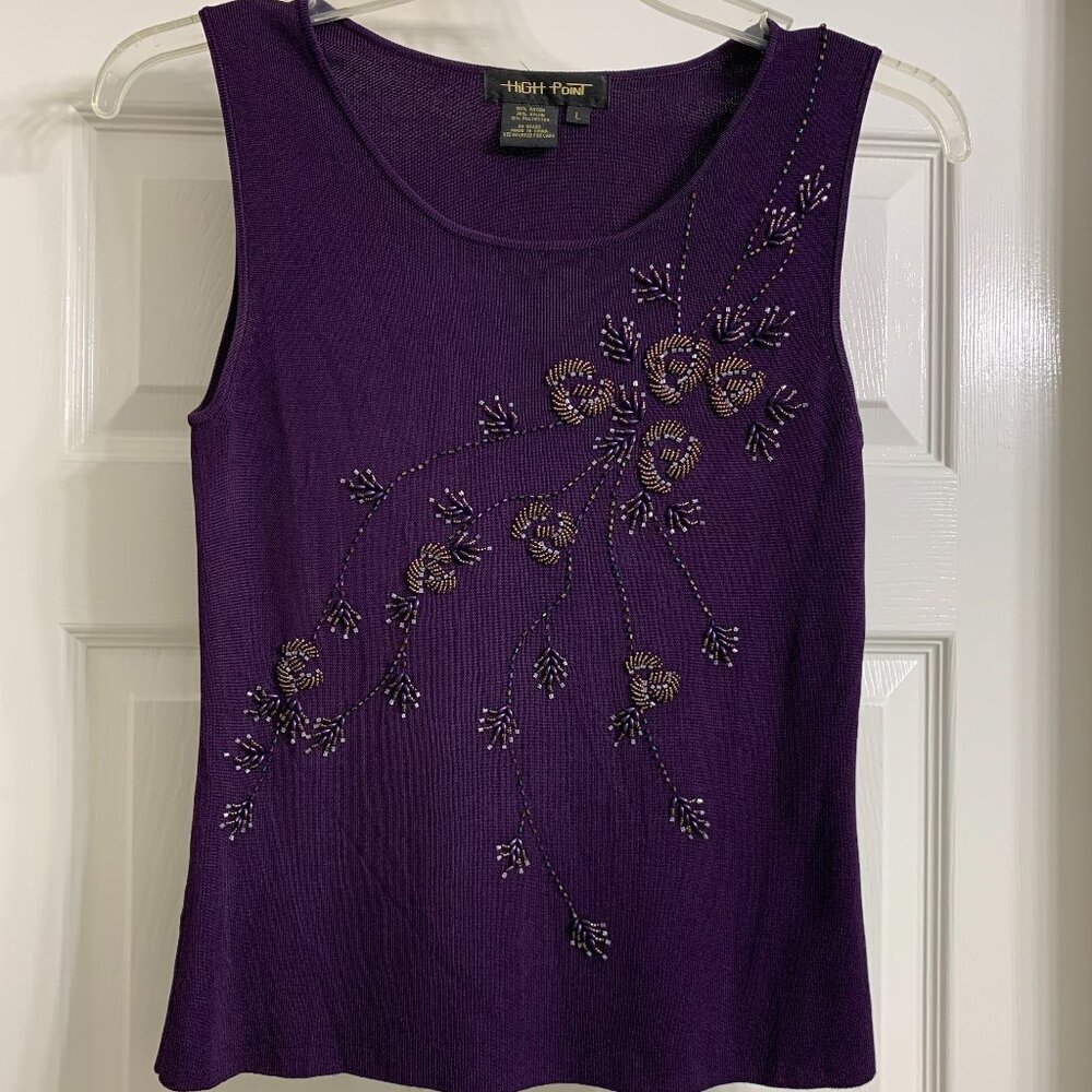 High Point Brand Women's Eggplant Color Sleeveless Blouse, Size L